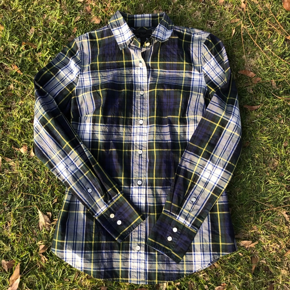 J. Crew button down plaid blouse